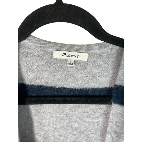 Madewell SMALL S Striped Kent Cardigan Merino Wool Stripe Sweater Gray Blue - Picture 6 of 11